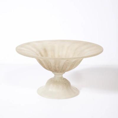 Mid Century Hand Blown Murano Fluted Footed Scavo Glass Centerpiece Bowl