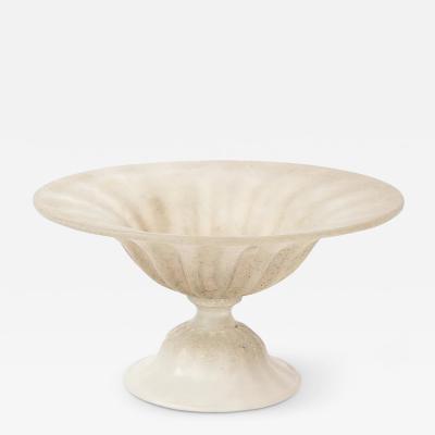 Mid Century Hand Blown Murano Fluted Footed Scavo Glass Centerpiece Bowl