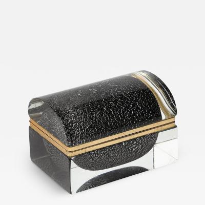 Mid Century Hand Blown Murano Glass Box in Jet Black White Gold Flecks