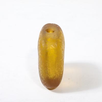 Mid Century Hand Blown Murano Glass Bud Vase in Lemon Yellow W Mottled Texture