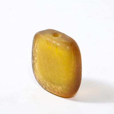 Mid Century Hand Blown Murano Glass Bud Vase in Lemon Yellow W Mottled Texture