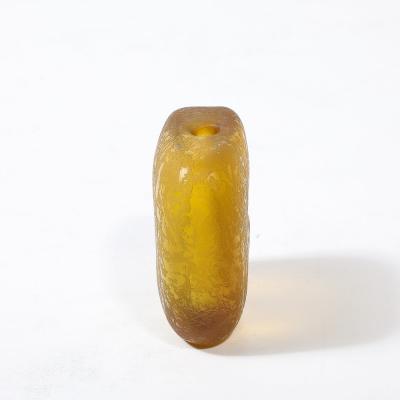 Mid Century Hand Blown Murano Glass Bud Vase in Lemon Yellow W Mottled Texture