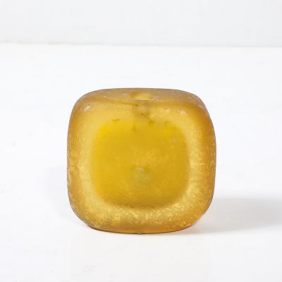 Mid Century Hand Blown Murano Glass Bud Vase in Lemon Yellow W Mottled Texture