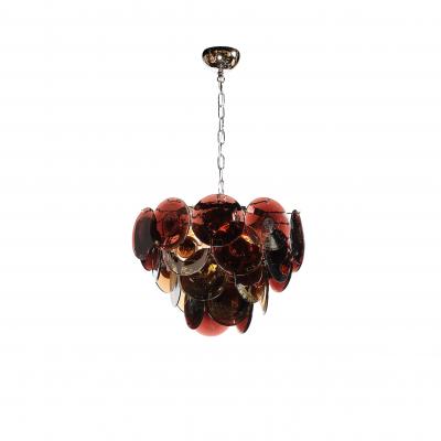 Mid Century Hand Blown Murano Glass Disc Chandelier in Smoked Tortoise