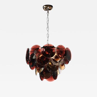 Mid Century Hand Blown Murano Glass Disc Chandelier in Smoked Tortoise