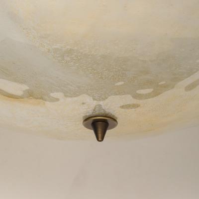 Mid Century Hand Blown Murano Glass Flush Mount w Gold Flecks Bronze Fittings