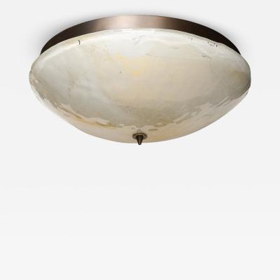 Mid Century Hand Blown Murano Glass Flush Mount w Gold Flecks Bronze Fittings