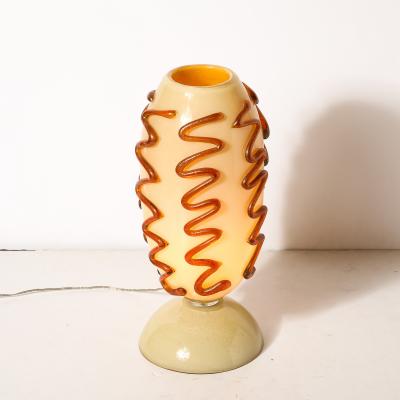 Mid Century Hand Blown Murano Glass Uplight in Vellum Hue w Sandstone Trailing