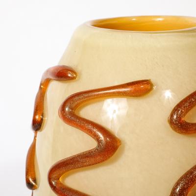Mid Century Hand Blown Murano Glass Uplight in Vellum Hue w Sandstone Trailing