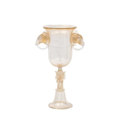 Mid Century Hand Blown Murano Glass Urn Form Vase w Sculptural Elephants Motifs