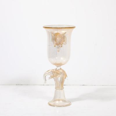 Mid Century Hand Blown Murano Glass Urn Form Vase w Sculptural Elephants Motifs