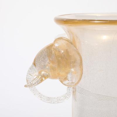 Mid Century Hand Blown Murano Glass Urn Form Vase w Sculptural Elephants Motifs