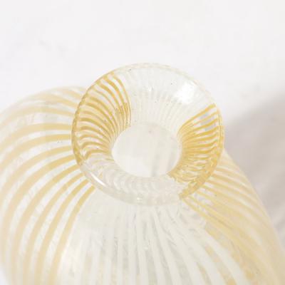 Mid Century Hand Blown Murano Glass Vase W White Yellow Linear Detailing