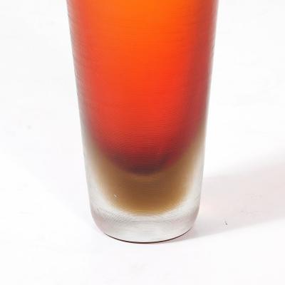 Mid Century Hand Blown Murano Glass Vase in Apricot W Fine Reeded Detailing