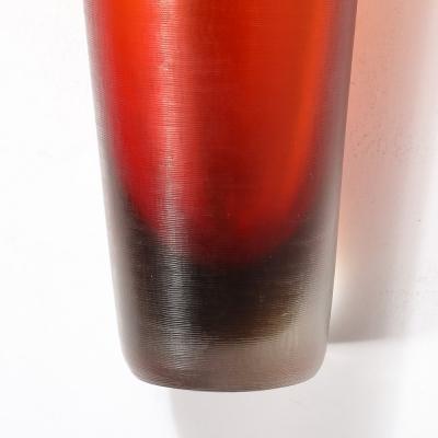 Mid Century Hand Blown Murano Glass Vase in Apricot W Fine Reeded Detailing