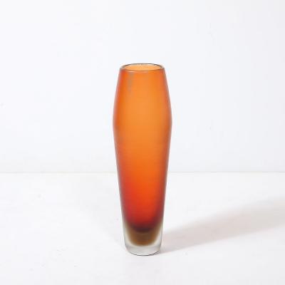 Mid Century Hand Blown Murano Glass Vase in Apricot W Fine Reeded Detailing