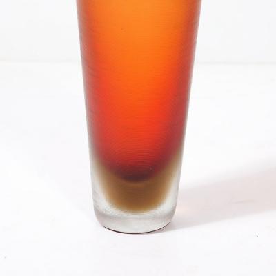 Mid Century Hand Blown Murano Glass Vase in Apricot W Fine Reeded Detailing