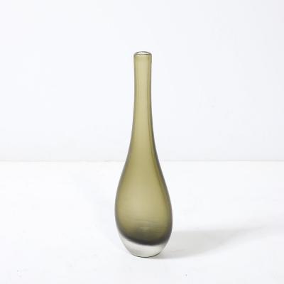 Mid Century Hand Blown Murano Glass Vase in Sap Green W Fine Textural Detailing