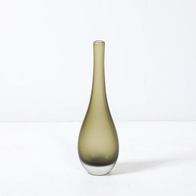 Mid Century Hand Blown Murano Glass Vase in Sap Green W Fine Textural Detailing