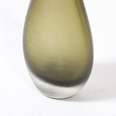 Mid Century Hand Blown Murano Glass Vase in Sap Green W Fine Textural Detailing