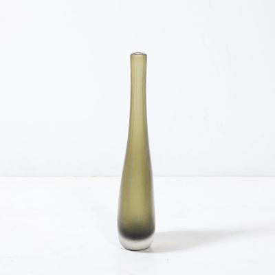 Mid Century Hand Blown Murano Glass Vase in Sap Green W Fine Textural Detailing