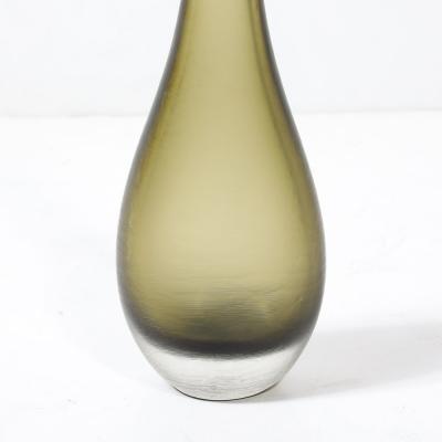 Mid Century Hand Blown Murano Glass Vase in Sap Green W Fine Textural Detailing