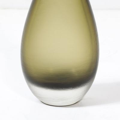 Mid Century Hand Blown Murano Glass Vase in Sap Green W Fine Textural Detailing