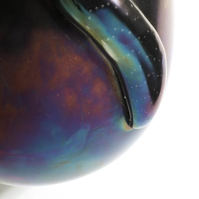 Mid Century Hand Blown Murano Iridescent Black Glass Vase w Sculptural Detail