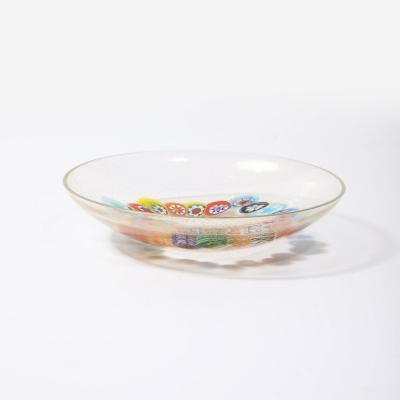 Mid Century Hand Blown Murano Millifiori 24 Karat Gold Flecked Glass Bowl