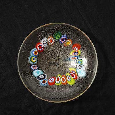 Mid Century Hand Blown Murano Millifiori 24 Karat Gold Flecked Glass Bowl