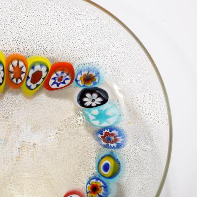 Mid Century Hand Blown Murano Millifiori 24 Karat Gold Flecked Glass Bowl