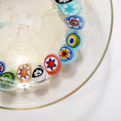 Mid Century Hand Blown Murano Millifiori 24 Karat Gold Flecked Glass Bowl