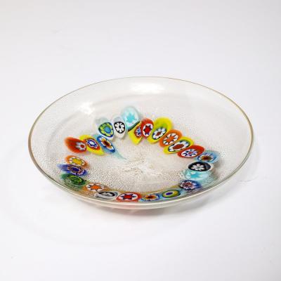 Mid Century Hand Blown Murano Millifiori 24 Karat Gold Flecked Glass Bowl