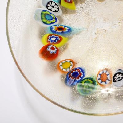 Mid Century Hand Blown Murano Millifiori 24 Karat Gold Flecked Glass Bowl