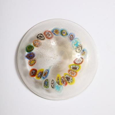 Mid Century Hand Blown Murano Millifiori 24 Karat Gold Flecked Glass Bowl