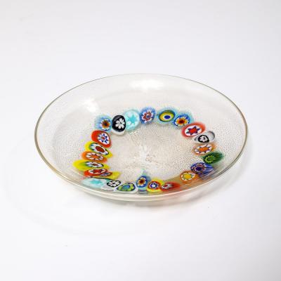 Mid Century Hand Blown Murano Millifiori 24 Karat Gold Flecked Glass Bowl