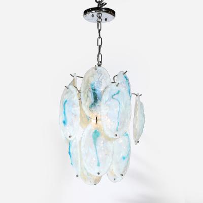 Mid Century Hand Blown Murano Opalescent Cerulean Detail Glass Chandelier