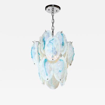 Mid Century Hand Blown Murano Opalescent Cerulean Detail Glass Chandelier