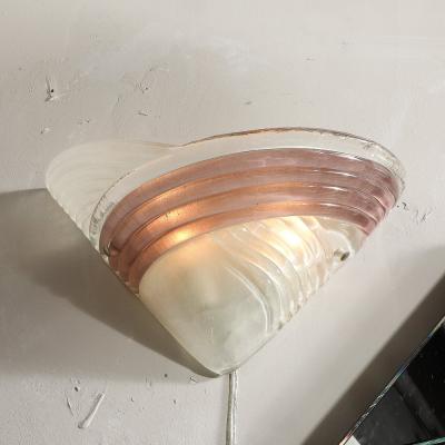 Mid Century Hand Blown Murano Smoked Lavender Transparent Glass Sconces