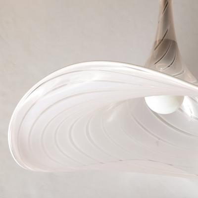Mid Century Hand Blown Rose Murano Glass Nickel Undulating Pendant Chandelier