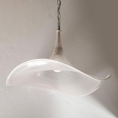 Mid Century Hand Blown Rose Murano Glass Nickel Undulating Pendant Chandelier