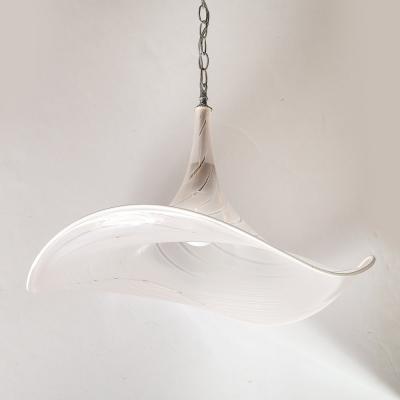 Mid Century Hand Blown Rose Murano Glass Nickel Undulating Pendant Chandelier