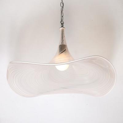 Mid Century Hand Blown Rose Murano Glass Nickel Undulating Pendant Chandelier