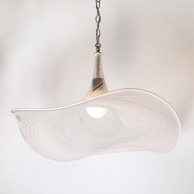 Mid Century Hand Blown Rose Murano Glass Nickel Undulating Pendant Chandelier