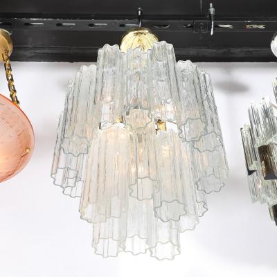 Mid Century Hand Blown Two Tier Stepped Murano Glass Tronchie Chandelier