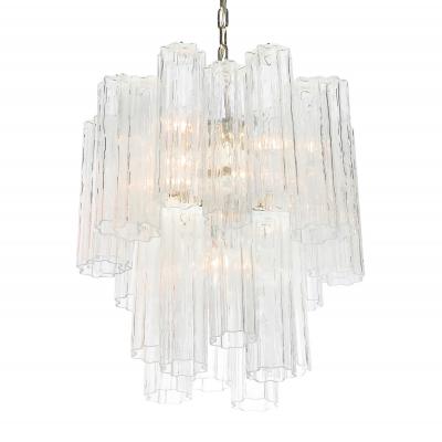 Mid Century Hand Blown Two Tier Stepped Murano Glass Tronchie Chandelier
