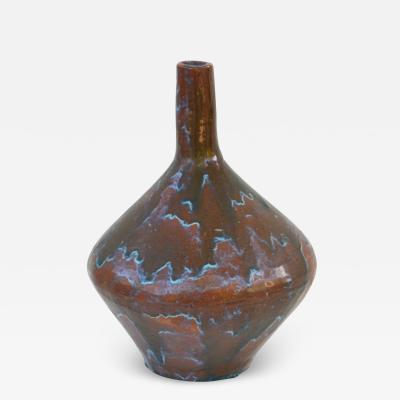 Mid Century Hand Thrown Earth Tones and Aqua Jar Form Ceramic Vase