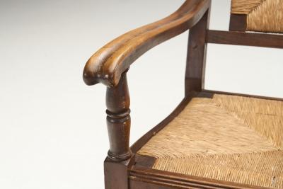 Mid Century Handcrafted Wood and Woven Straw Armchairs Europe ca 1950s