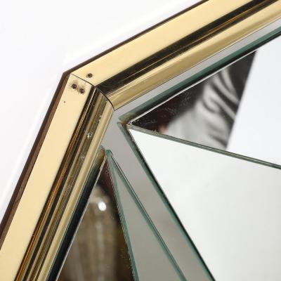 Mid Century Hexagonal Segmented Kaleidoscopic Mirror W Rounded Brass Frame