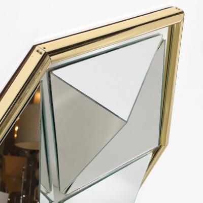 Mid Century Hexagonal Segmented Kaleidoscopic Mirror W Rounded Brass Frame